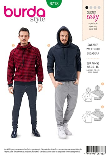 burda Schnittmuster Herren Hoodie #6718 Gr. 46-56