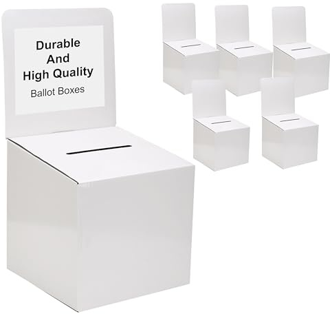 Donation Collection Ballot Box Reusable thick Raffle Ticket Charity Cardboard with wide Slot comment Suggestion Box With Removable Header 10.5H x 10.5W x 10D, Display area 11Hx 10.5W White(5 Pack)