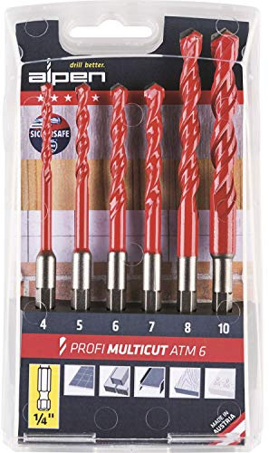 ALPEN Hartmetall-Mehrzweckbohrer Set Profi Multicut ø 4-10 mm (5-teilig, mit zylindrischen Schaft, Drehbohren in Fliesen, Mauerwerk, Metall, Kunststoff) 100805100