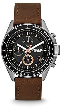 Fossil Decker uhr für Herren, Quarzwerk Chronograph mit Edelstahl- oder Lederarmband., Braun, 44MM