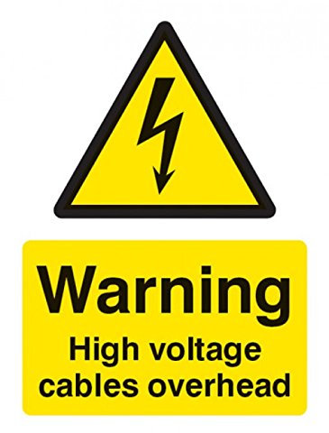 Caledonia Signs 14007K Warning High Voltage Cable Overhead Sign, 400 mm x 300 mm, Rigid Plastic