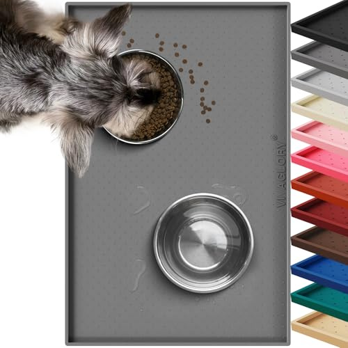 VIVAGLORY Napfunterlage Hund Grippymat Futtermatte Katzen, Napfunterlage Katzen Futtermatte Hund, Silikon & Silikonmatte, L, Grau