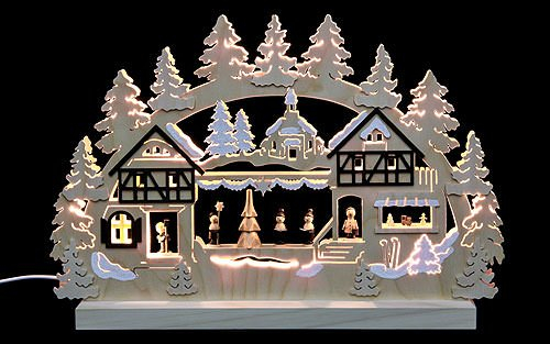 Michael Müller 3D-Doppelschwibbogen - Seiffener Weihnachtsmarkt - 42 x 30 x 4,5 cm - Original Erzgebirge Schwibbögen