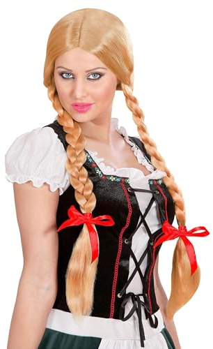 Widmann P0736 – peruk Gretel, blond, med flätade flätor, folkfest, ölfest, karneval, temafest