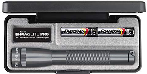 Mag-Lite LED Mini Maglite Pro Taschenlampe mit 226 Lumen INKL. 2 Mignon-Batterien, Schwarz, im Etui, SP2P017 AA Pro LED Presentation Box - Linterna, Color Gris, Talla NA