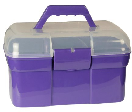 PFIFF 101752 gefüllte Putzkiste Sternenzauber, Putzbox mit Putzzeug Pferdepflege Lila