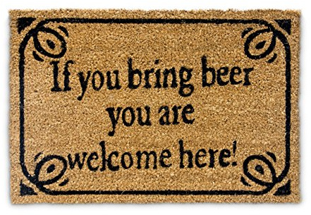Relaxdays Fußmatte Kokos BRING BEER 40 x 60 cm Kokosmatte mit rutschfestem PVC Boden Fußabtreter aus Kokosfaser als Schmutzfangmatte und Sauberlaufmatte Fußabstreifer für Außen und Innen Matte, braun