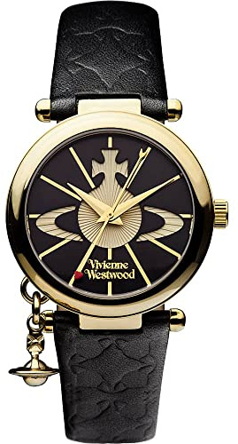 Vivienne Westwood Ladies Orb II Black Leather Strap Watch