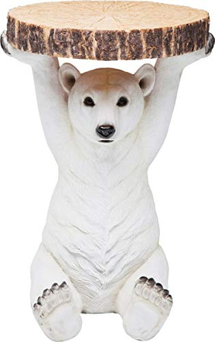 Kare Design Beistelltisch Animal Polarbär, Weiß/Braun, Rund, 37cm Durchmesser, 20kg Belastbarkeit, Nachttisch, Couchtisch, Schlafzimmer, Eisbär Motiv, 53x37x37cm (H/B/T)