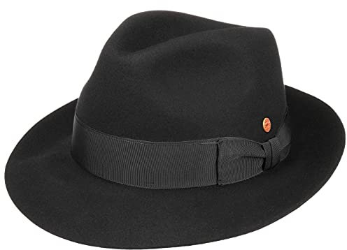 Mayser City Fanal Bogarthut Herrenhut Haarfilzhut Filzhut Fedora Damen/Herren - Made in The EU mit Futter, Ripsband Herbst Sommer Frühjahr Winter Frühling-Sommer Herbst-Winter - 61 cm schwarz