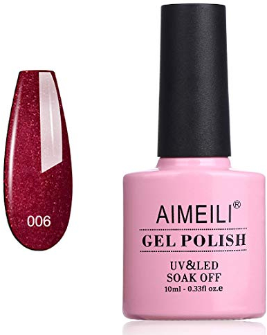 AIMEILI UV LED Gellack ablösbarer Gel Nagellack Dunkelrot Schimmer Gel Polish - Cherry Blossom (006) 10ml