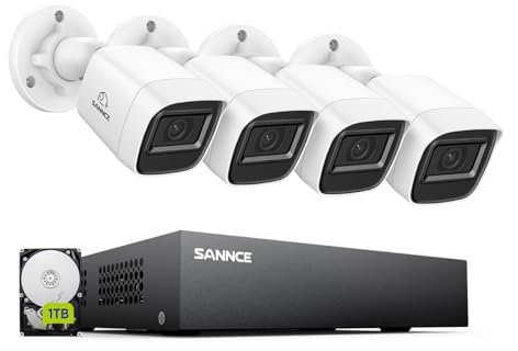 SANNCE 8 Channel 1080P Outdoor CCTV Camera System, 4pcs 1080P Weatherproof Home Security Camera, Motion Detection, Email &APP Alert, P2P, Live Viewing Kits 1TB Hard Drive (4*Cameras+DVR+1TB HDD)