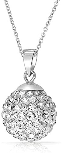 Shamballa Disco Ball Sterling Silver Pendant Necklace - 10MM Sparkly Austrian Crystals
