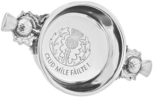 English Pewter Company 2.5 Celtic Pewter Quaich Whisky Tasting Bowl Loving Cup with Thistle Handles [PQ531]