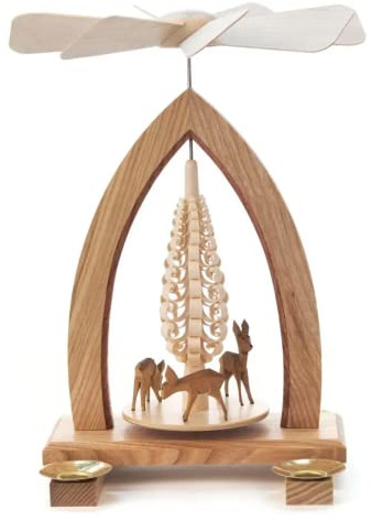 Dregano Holiday Deer Christmas Pyramid, Natural Wood Finish,