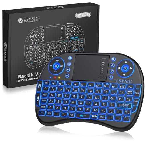 eSynic Upgraded Backlit Keyboard Wireless Bluetooth 2.4GHz Keyboard Touchable Portable with Touchpad Mouse and Built-in Rechargeable Battery For Google Smart TV Android Box Windows Laptop