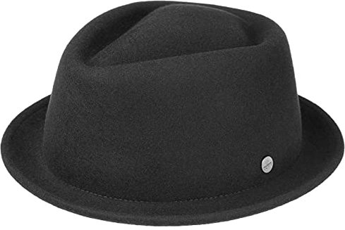 LIERYS Blank Pork Pie Filzhut wasserabweisend knautschbar Wollfilz Damen Herren Sommer Winter schwarz XL (60-61 cm)