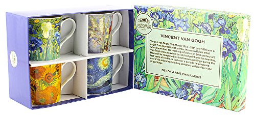 Leonardo Collection Porcelain Van Gogh Mugs Set of 4, 4 Count (Pack of 1), 330 milliliters
