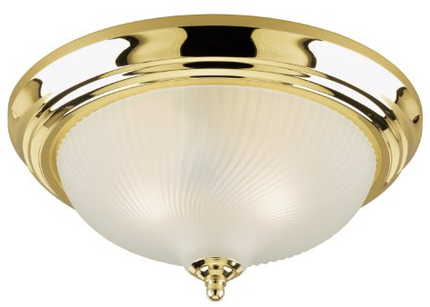 Westinghouse 6430200 Two-Light Flush-Mount Interior Ceiling Fixture, Polished Brass Finish with Frosted Swirl Glass White