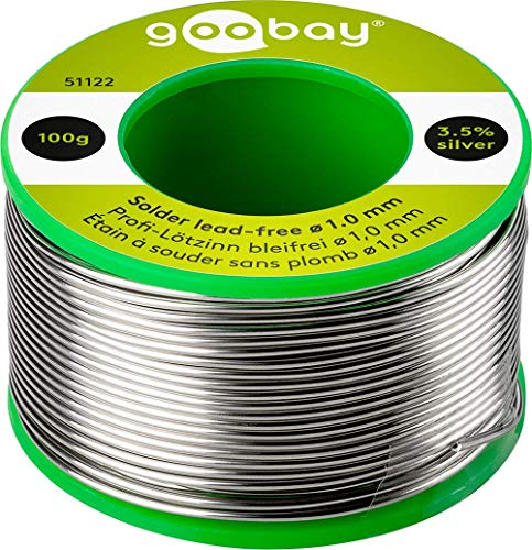 Goobay 51122 Lötzinn bleifrei ø 1mm Lötdraht mit Flussmittel, 3.5 % Silber & 0.7 % Kupfer, 217 °C Schmelzpunkt, Löt Zinn bleifreies Löten, 100g