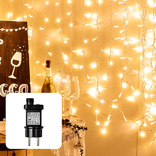 hellum Lichterkette Außen, LED Eislichtvorhang, Lichtervorhang 1,1x0,63m beleuchtet, 48 LED Lichterkette Außen Weihnachten mit transparentem Kabel und 5m Zuleitung, Weihnachtsbeleuchtung, 565133
