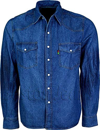 Duke London Western Mens Stonewash Denim Shirt - Stonewash - 3XL