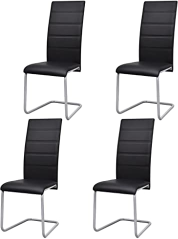 vidaXL 4X Sillas de Comedor de Tipo Voladizas Asientos de Salón Estilo Cantilever Muebles de Casa Hogar Sillón de Cuero Artificial y Acero Negro