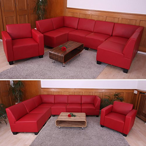 Mendler Modular Sofa-System Couch-Garnitur Lyon 6-1, Kunstleder - rot