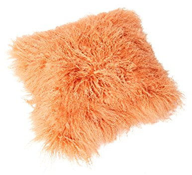 Reissner Lammfelle Tibet Lammfell Kissenbezug langflorig 40x40cm JAY11 Farbe Lachsfarben/Hellorange