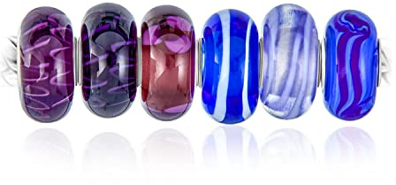 Bling Jewelry Gemischter Satz Von Bündel .925 Sterling Silber Kern Transluzent Schattierungen Von Blau Murano Glas Wirbel Blume Charmee Bead Spacer Passt Europäische Armband Für Frauen Teen
