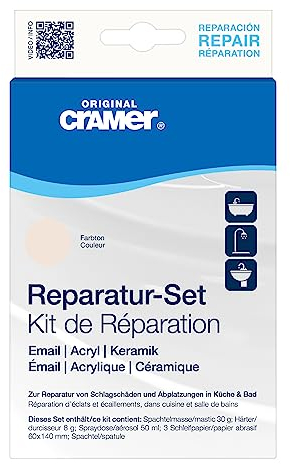 Cramer Reparatur Set jasmin matt - für Badewannen, Duschwannen & Waschbecken - professionelle Lösung zur Behebung von Schlagschäden und Abplatzungen auf Emaille, Keramik und Acryl