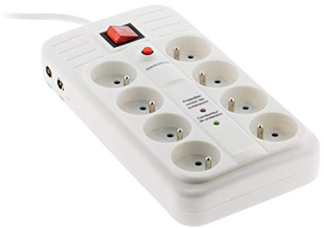 Zenitech - Protezione da sovratensioni con 8 prese e interruttore - Security Pro TV F/F Ø9,52mm + telefono RJ11