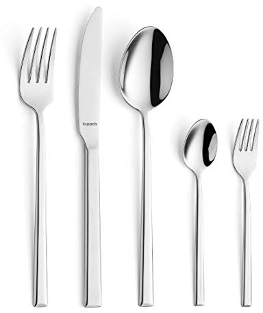 KUPPELS | Besteckset SKAN 30-teilig | Stilvolles Besteck Set 6 Personen | Hochglanzpoliert | Edelstahl | Spülmaschinengeeignet | Elegantes Tafelbesteck | Essbesteck | Wellenschliff Messer