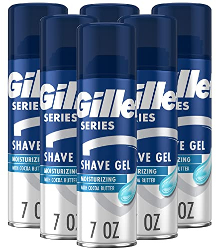 Gillette Series 3X Moisturizing Shave Gel, 6 Count, 7oz Each, Lubrication to Protect Against Irritation, Blue-White, 7 Ounce (Pack of 6)