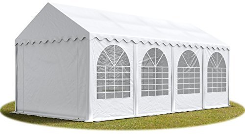 Festzelt XXL Partyzelt 4x8m, hochwertige 800 PVC Plane in weiß, 100% wasserdicht, vollverzinkte Stahlkonstruktion mit Verbolzung, Seitenhöhe ca. 2,6 m