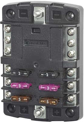 Blue Sea Systems ST Blade Fuse Block 6 Circuit with Ground without Cover, 100 Amps, 5030