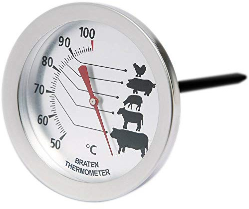 Sunartis - Bratenthermometer mit Antihaftbeschichtung | Hochwertiges Bratenthermometer für perfekte Fleischgerichte. Edelstahl Fleischthermometer mit Messbereich von +50°C bis +100°C | 7,2x12cm