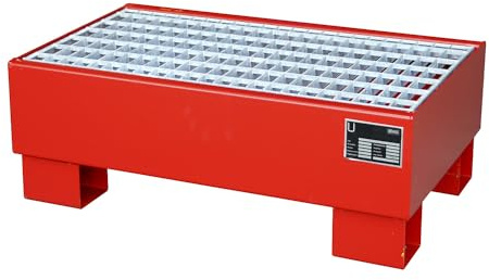 eurokraft | Stahl-Auffangwanne | LxBxH 800 x 500 x 290 mm | lackiert rot RAL 3000 | mit Gitterrost | LxBxH 800 x 500 x 290 mm, lackiert rot RAL 3000, mit Gitterrost