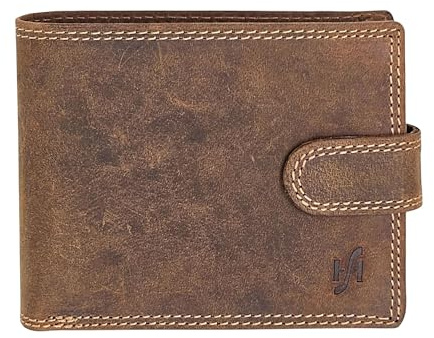 STARHIDE Handmade Wallets for Men UK | Genuine Distressed Hunter Leather | RFID Blocking Notecase Wallet | Coins and Id Card Holder | 710 (Brown Hunter (with Strap)