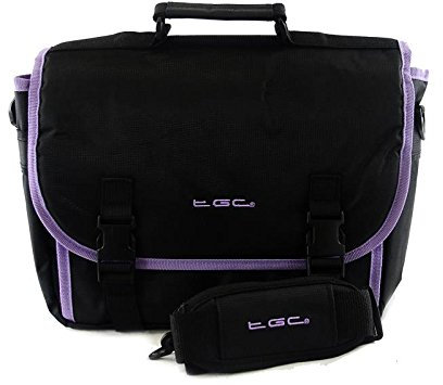New Black & Purple Trim Padded Netbook Net Book Messenger Style PC Case Bag UK