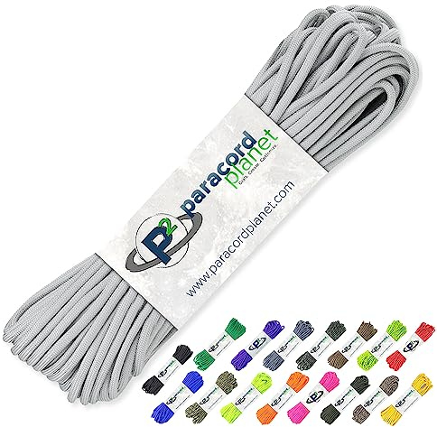 PARACORD PLANET 100' Hanks Parachute 550 Cord Typ III 7 Strang Paracord Top 40 der beliebtesten Farben (Silbergrau)