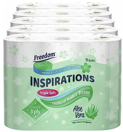 Freedom Inspirations 3Ply Quilted Toilet Tissue Pack – Aloe Vera 45 Rolls (5 x 9 Roll Pack)