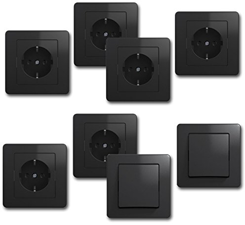 EKONOMIK Starterkit 8-teilig, Farbe anthrazit, mit Unterputz-Rahmen, für Innenraum