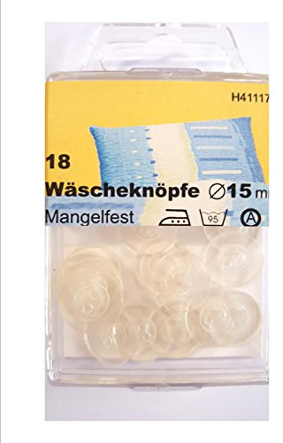 18 Wäscheknöpfe Kunststoff transparent mangelfest 15mm Bettwäscheknöpfe