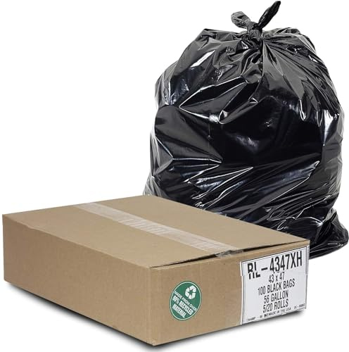 Aluf Plastics 56 Gallon Trash Can Liners (100 Count) - 43 x 47 - Thick 1.5 MIL Equivalent Black Trash Bags for Bathroom, Kitchen, Office, Industrial, Commercial, Recycling and More