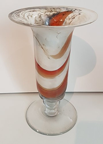 Oberstdorfer Glashütte Vase mit Fuss farbig Glasvase mit grosser Öffnung braun beige Weiss marmorierte dekorative Kristallglas Blumenvase mundgeblasen Höhe ca. 25 cm