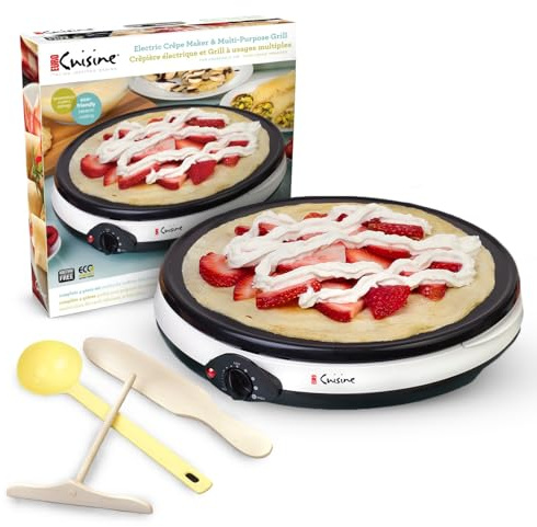 Euro Cuisine CM20 Eco Friendly Crepe Maker - PTFE and PFOA Free Non Stick Plates, White/Black by Euro Cuisine