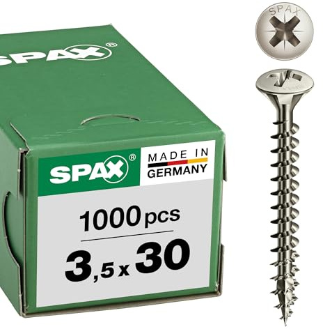 SPAX Universalschraube, 3,5 x 30 mm, 1000 Stück, Kreuzschlitz Z2, Linsensenkkopf, Vollgewinde, 4CUT, Vernickelt, E1J, 0241030350305