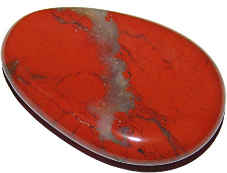 1 Stück Jaspis rot Daumen Schlaf Stein flacher XL Handschmeichler mit Mulde Größe ca. 30 x 50 x 10 mm.(2489)