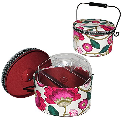 alles-meine.de GmbH 2 TLG. Nähkorb XL groß RUND - mit Blumen/Blüten Stoff bezogen - mit Metallhenkel - Nähkasten für Handarbeiten Nähkästchen - Handarbeitskorb leer lila Violet..
